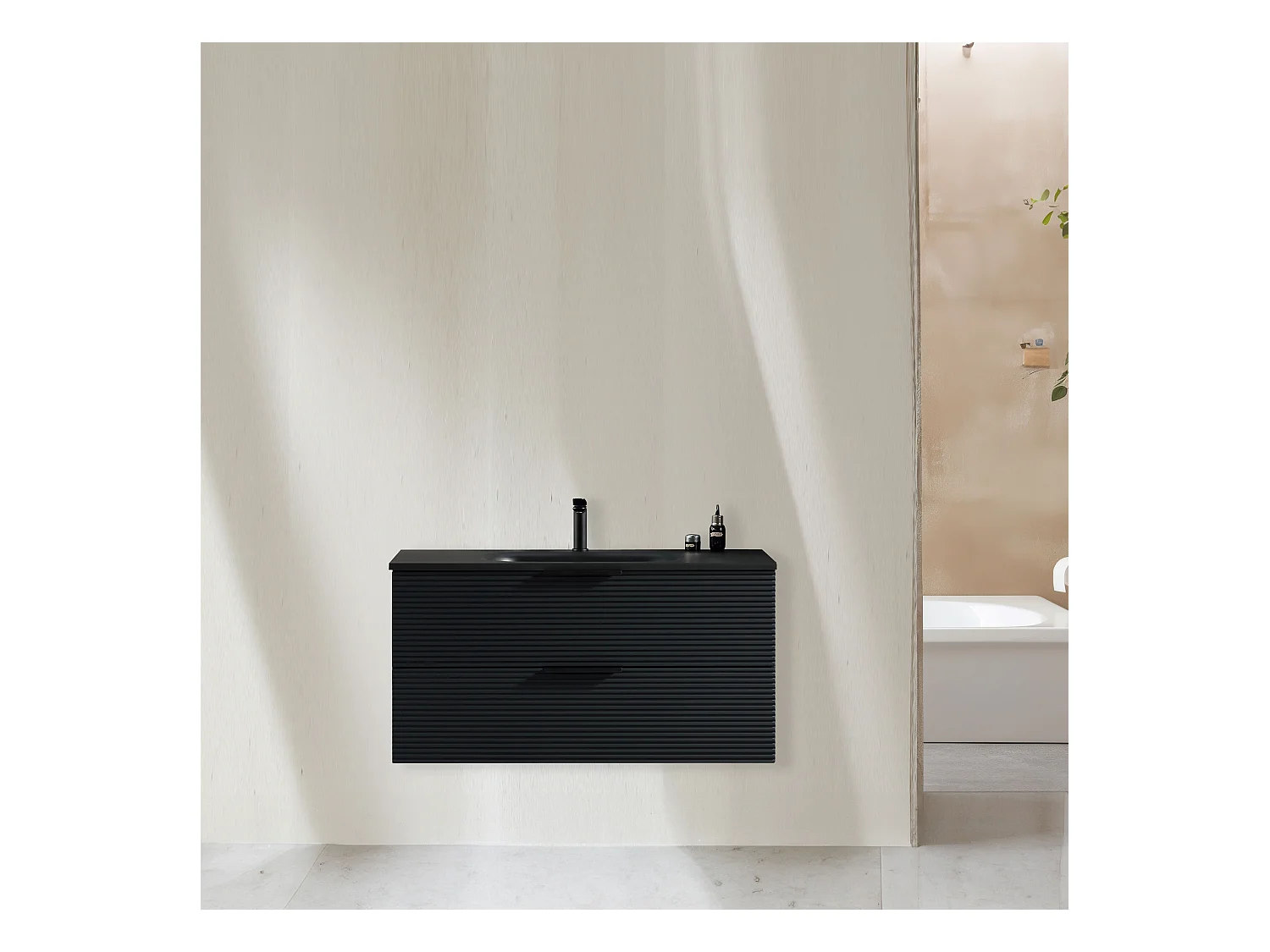 Meuble avec vasque encastrée 100 cm noir Aqualinea