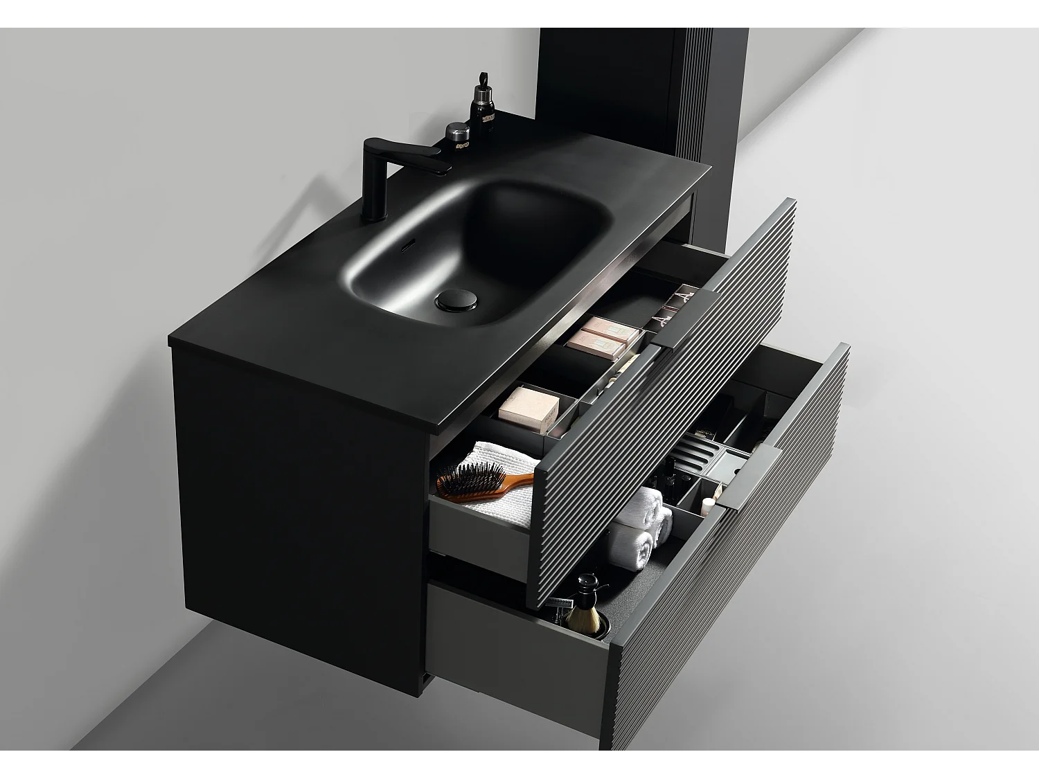 Meuble avec vasque encastrée 100 cm noir Aqualinea