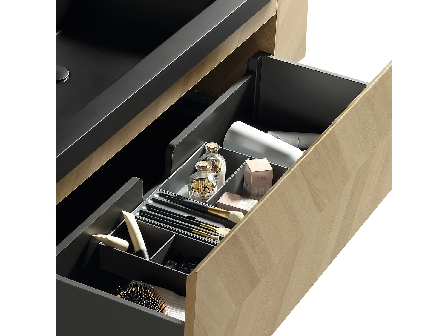 Meuble avec vasque 100 cm chevron aspect chêne Aquapunto