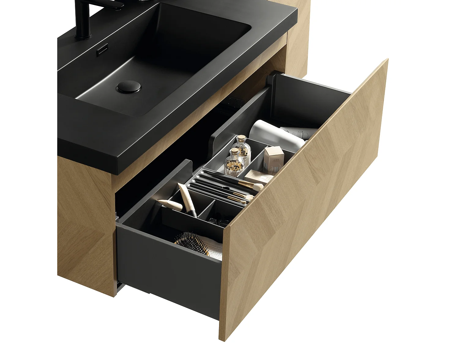 Meuble avec vasque 100 cm chevron aspect chêne Aquapunto