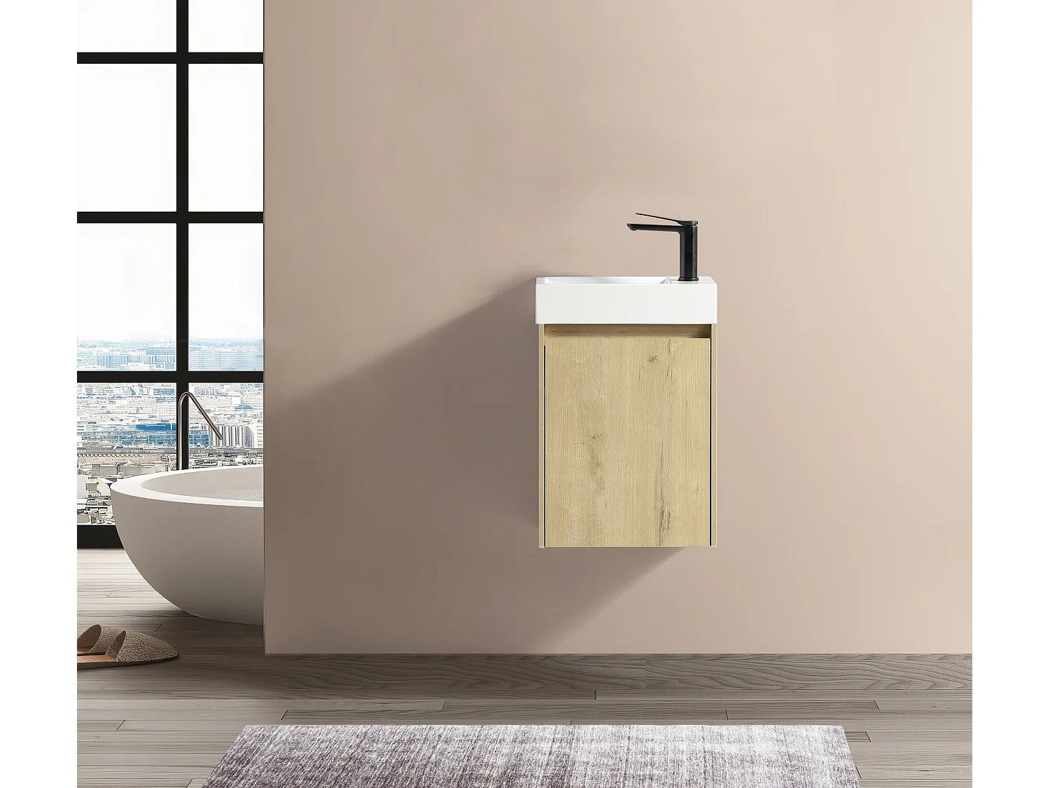 Lave main 40 cm chêne rustique clair Aquastretto