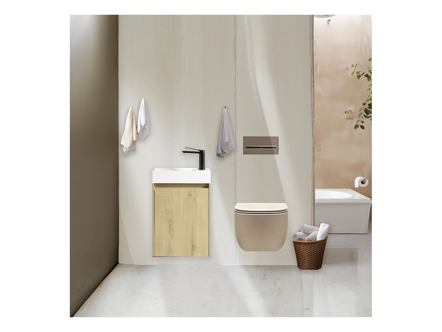 Lave main 40 cm chêne rustique clair Aquastretto
