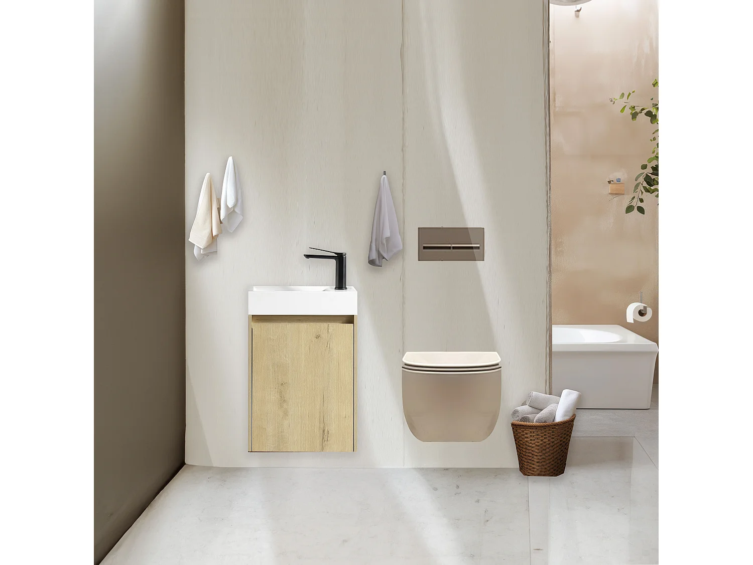 Lave main 40 cm chêne rustique clair Aquastretto