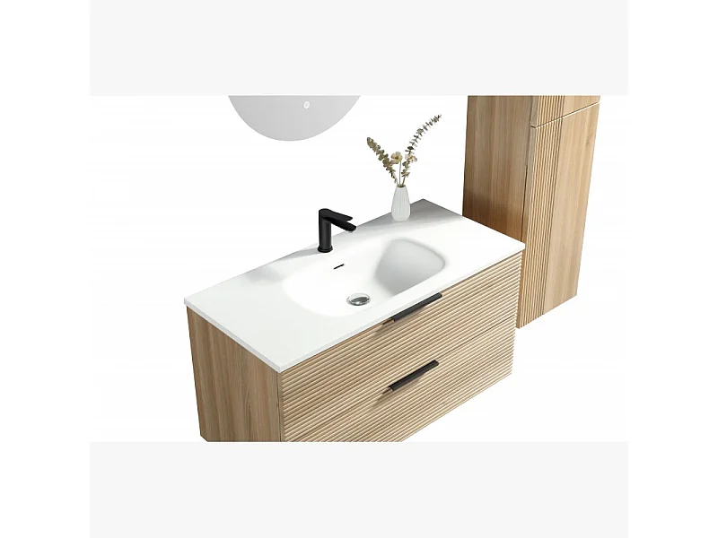 Meuble avec vasque encastrée 100 cm chêne clair Aqualinea