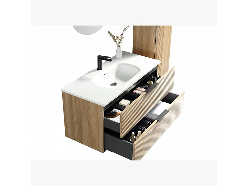 Meuble avec vasque encastrée 100 cm chêne clair Aqualinea