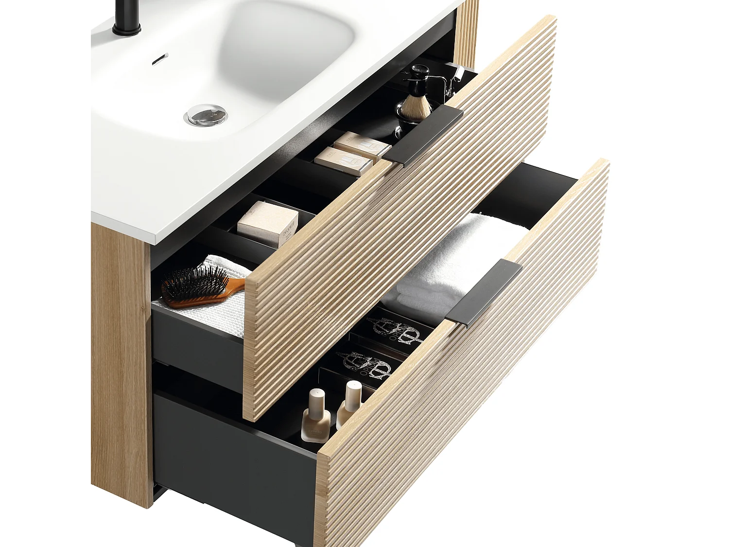 Meuble avec vasque encastrée 100 cm chêne clair Aqualinea