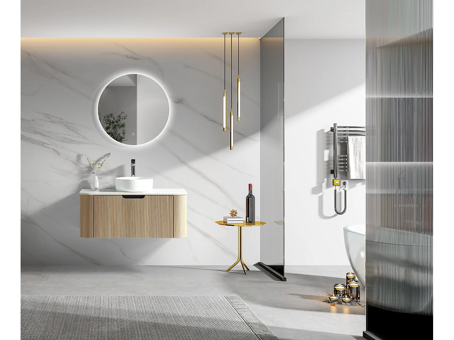 Meuble 120 cm chêne clair Aquagiro avec vasque à poser blanche mat