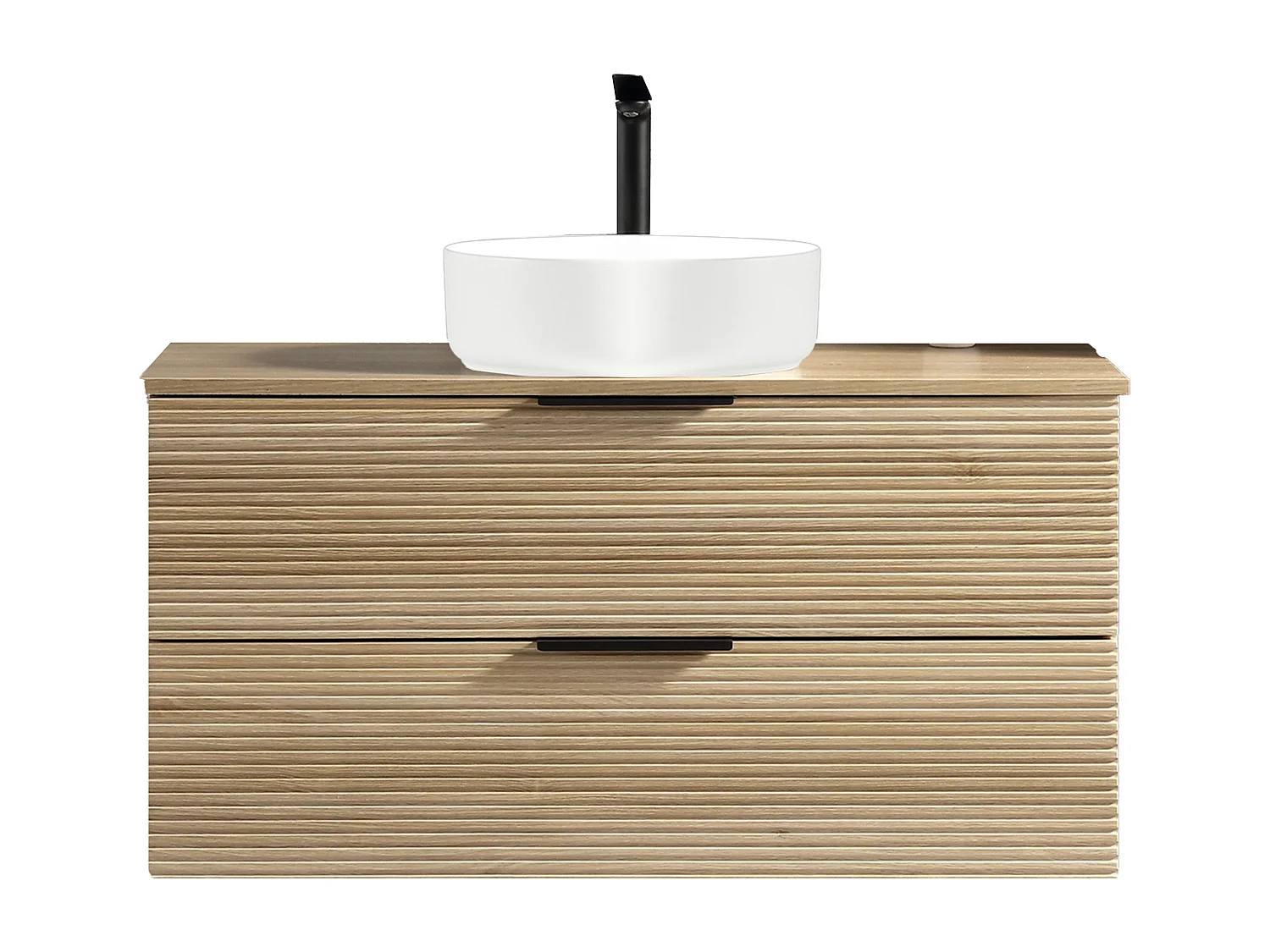 Meuble 120 cm chêne clair avec vasque à poser blanc brillant Aqualinea