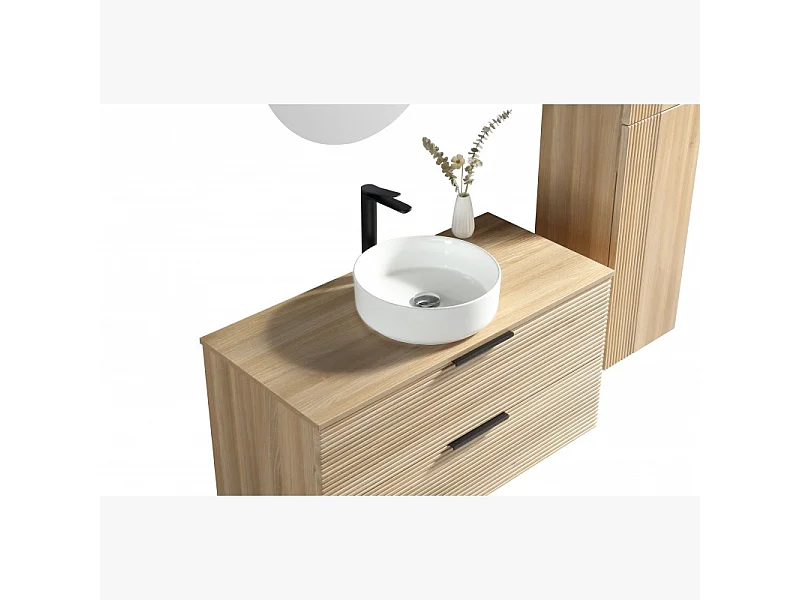 Meuble 120 cm chêne clair avec vasque à poser blanc brillant Aqualinea