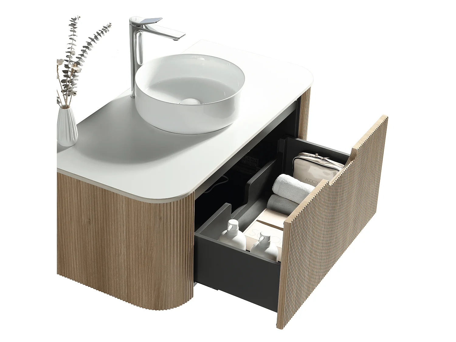 Meuble 120 cm chêne clair Aquagiro avec vasque à poser blanc brillant