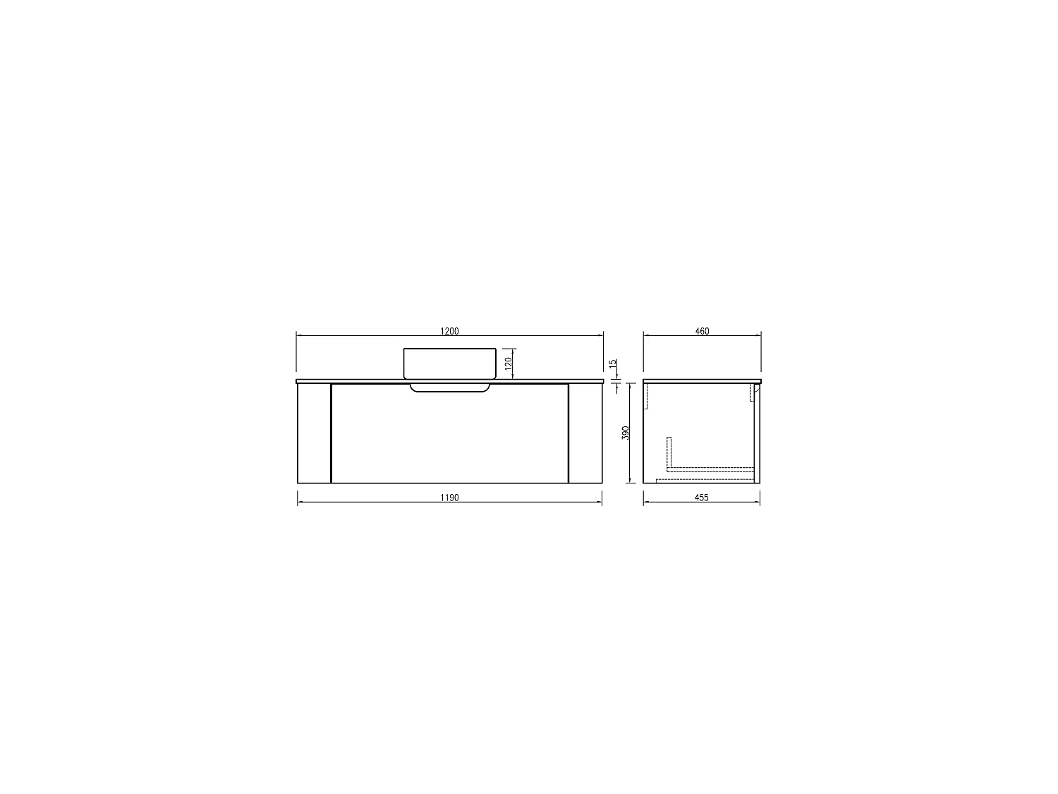 Meuble 120 cm chêne clair Aquagiro avec vasque à poser blanc brillant