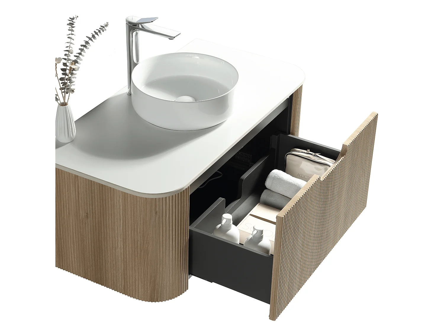 Meuble 120 cm chêne clair Aquagiro avec vasque à poser blanc brillant