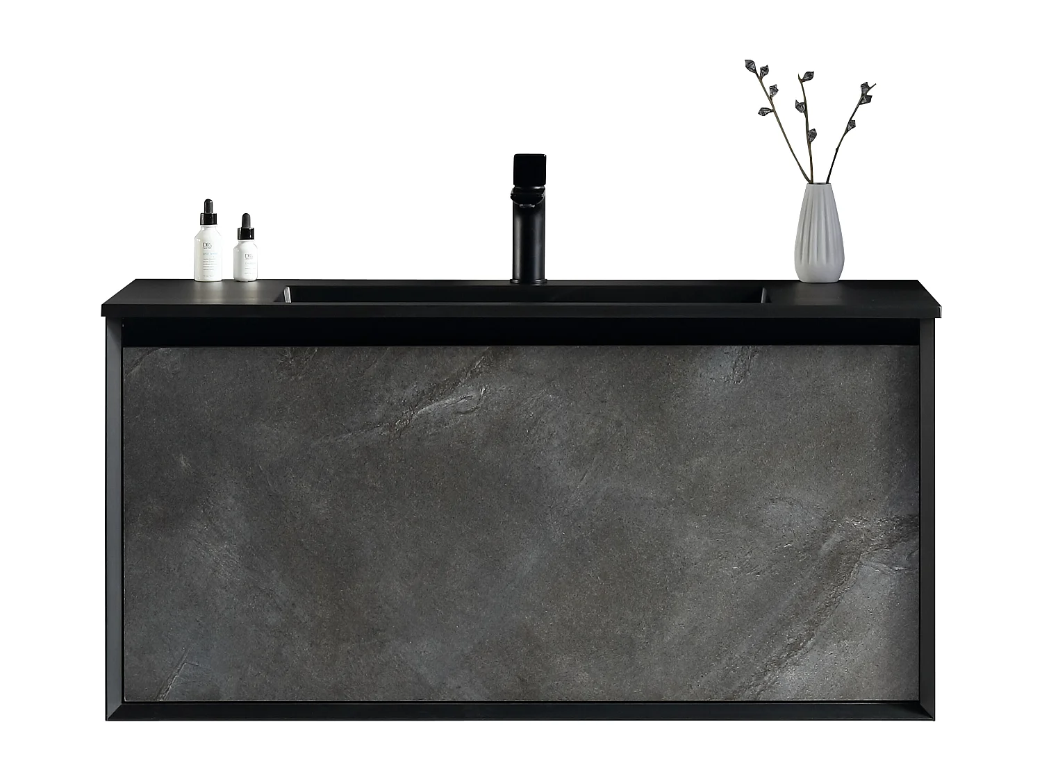 Meuble avec vasque 100 cm noir effet marbre Aquasasso