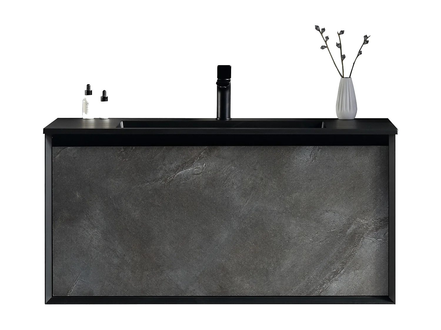 Meuble avec vasque 100 cm noir effet marbre Aquasasso