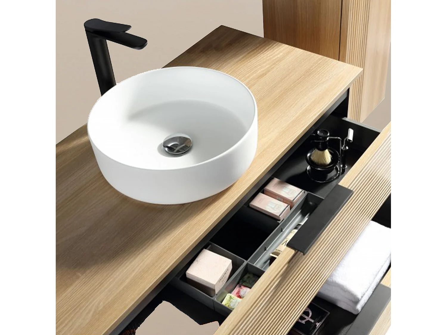 Meuble 100 cm chêne clair avec vasque à poser blanc mat Aqualinea