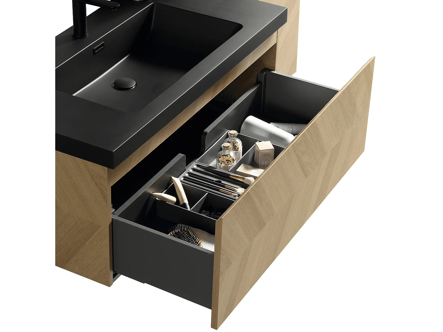 Meuble avec vasque 120 cm chevron aspect chêne Aquapunto