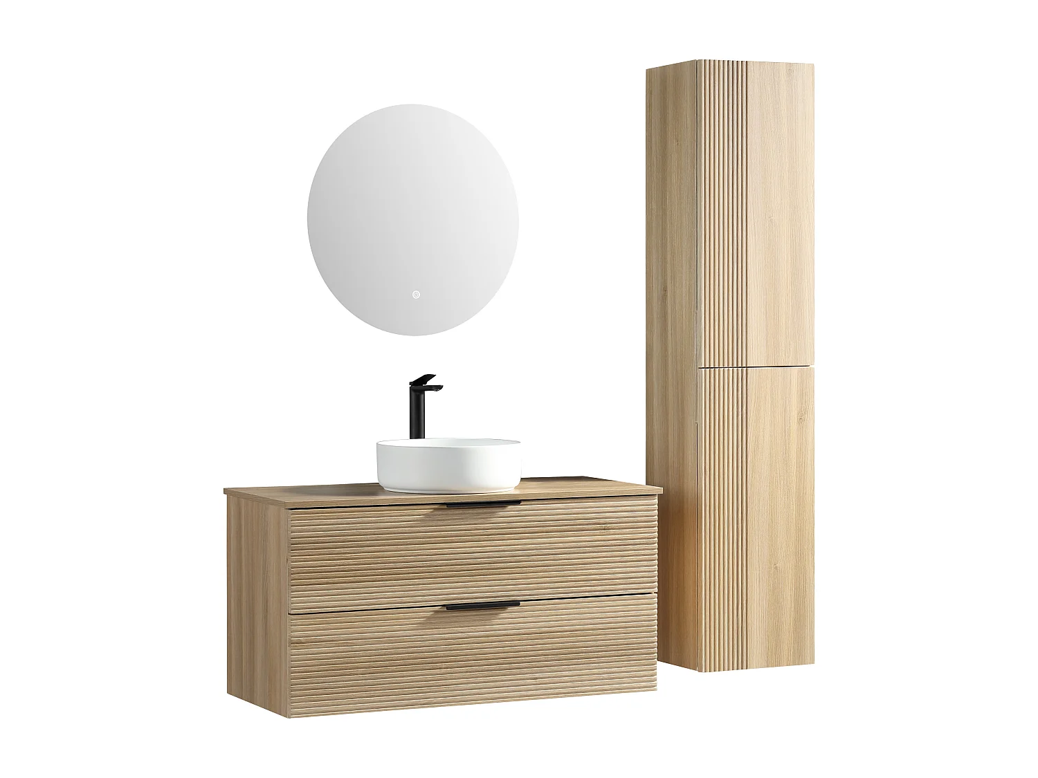 Meuble 120 cm chêne clair avec vasque à poser blanc mat Aqualinea