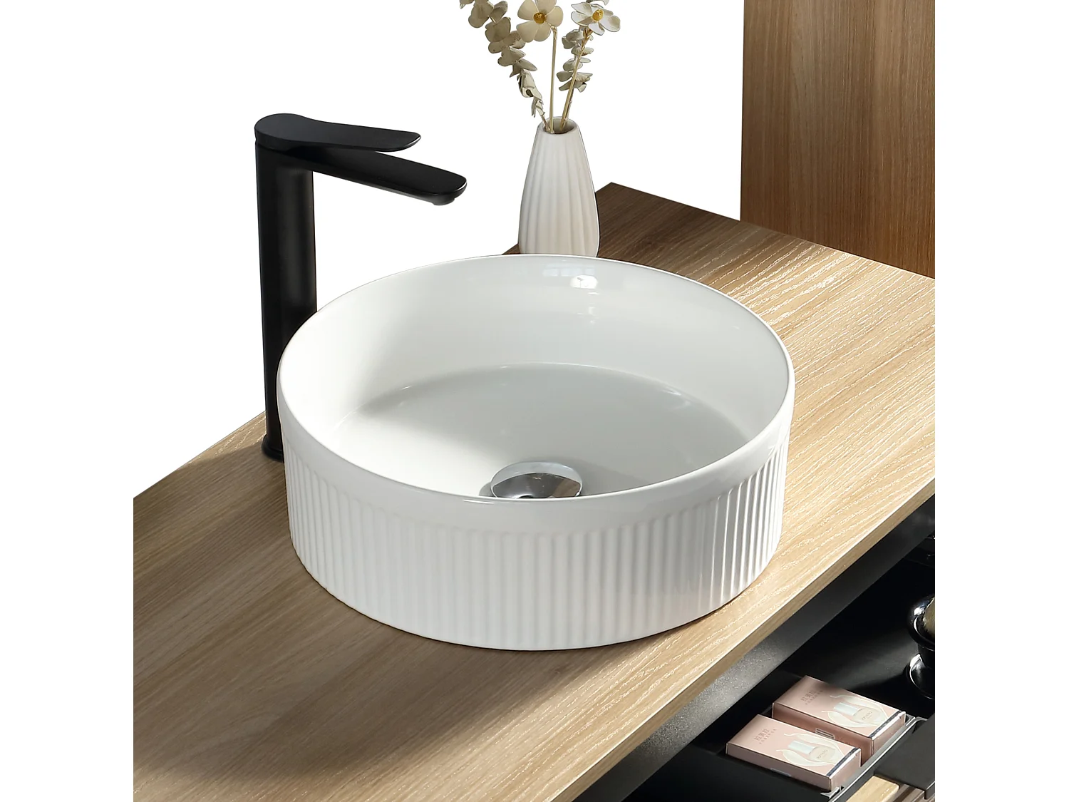 Meuble 120 cm chêne clair avec vasque à poser blanc mat Aqualinea