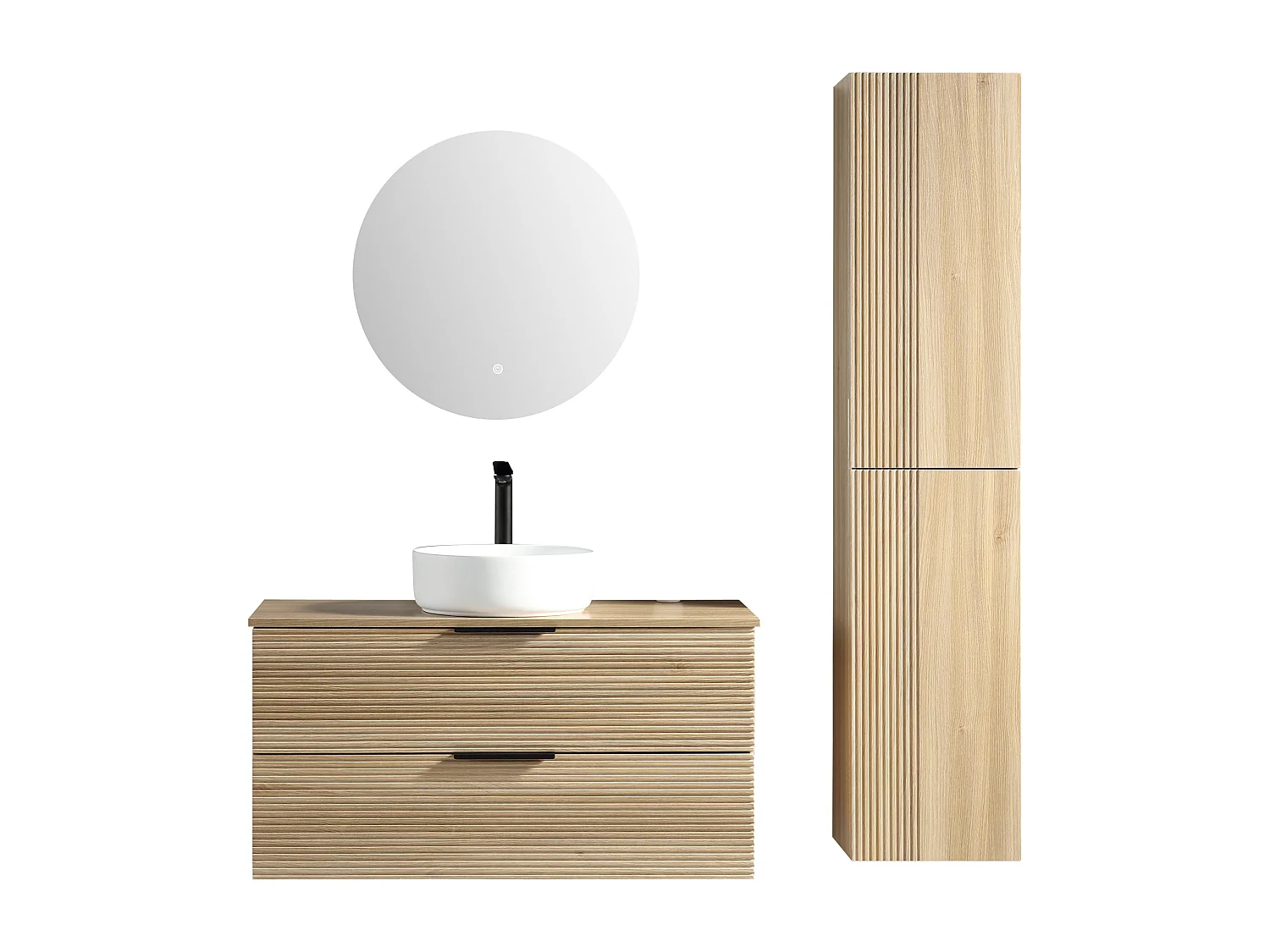 Meuble 120 cm chêne clair avec vasque à poser blanc mat Aqualinea