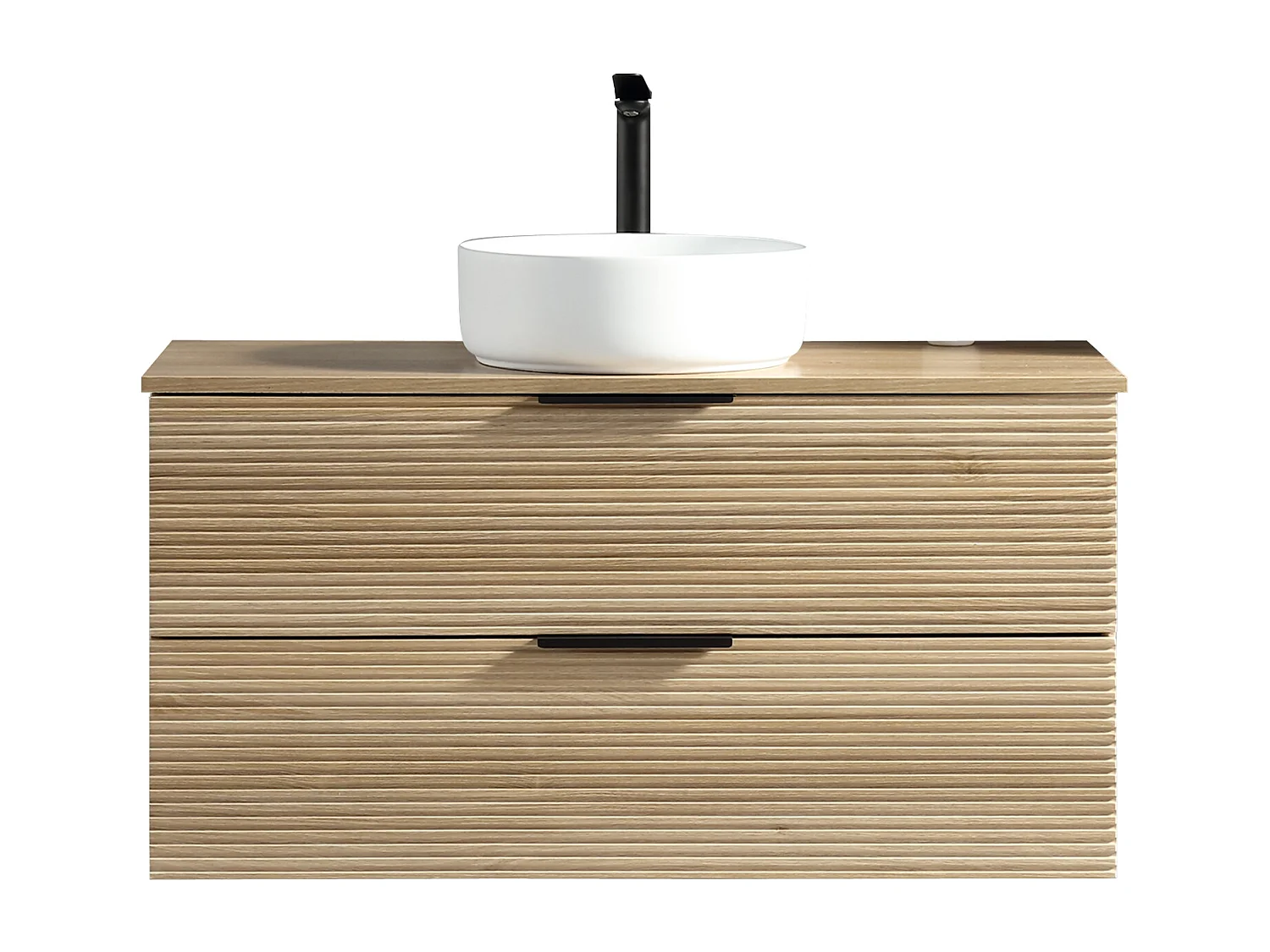 Meuble 120 cm chêne clair avec vasque à poser blanc mat Aqualinea