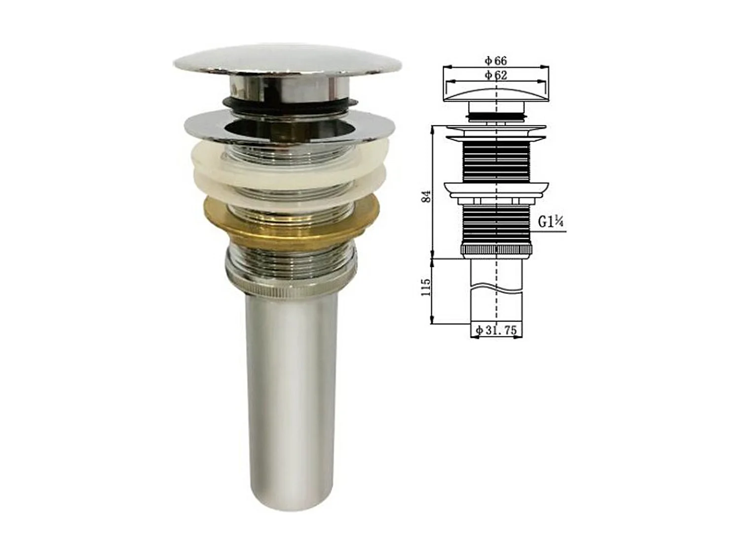 Bonde Up chrome pour vasque à poser