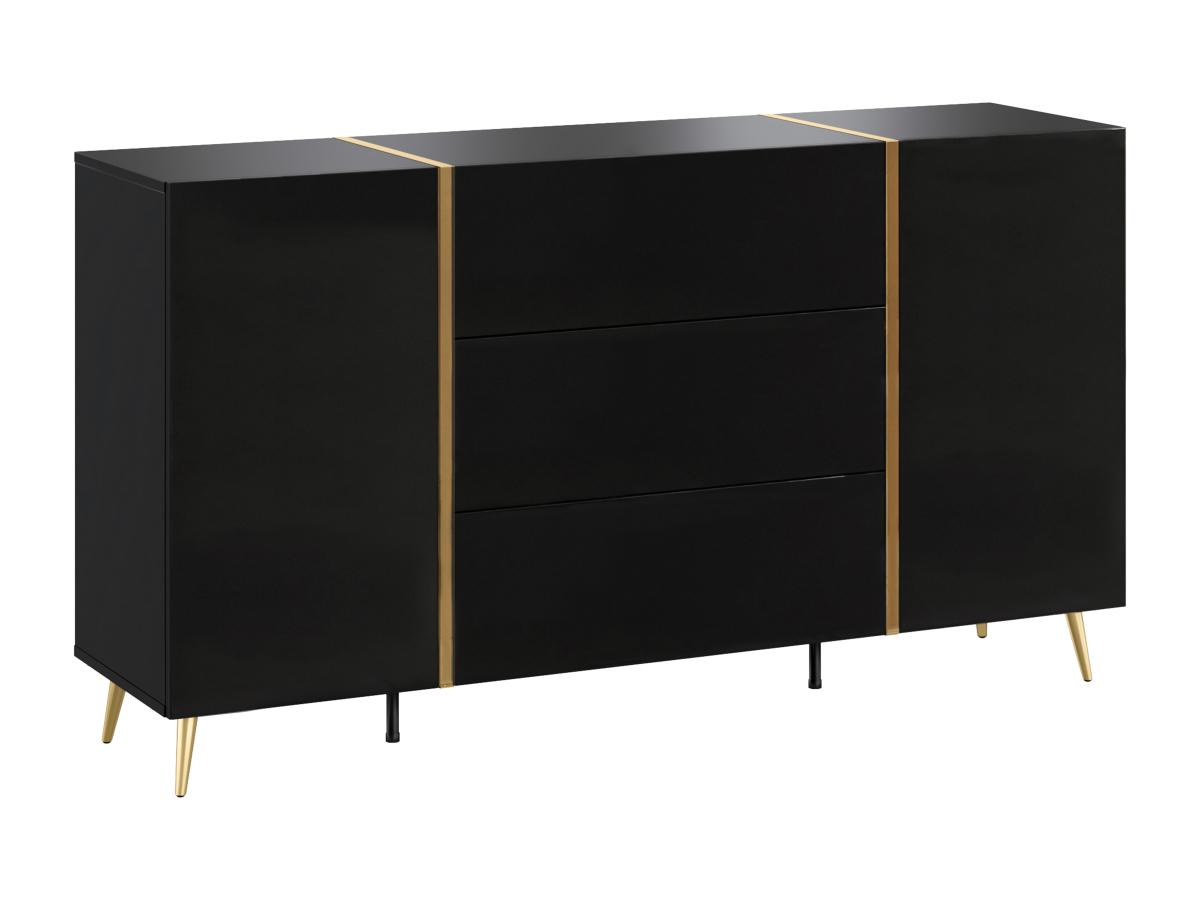 Sideboard mit 2 Türen & 3 Schubladen - Schwarz glänzend & Goldfarben - MARZ günstig online kaufen