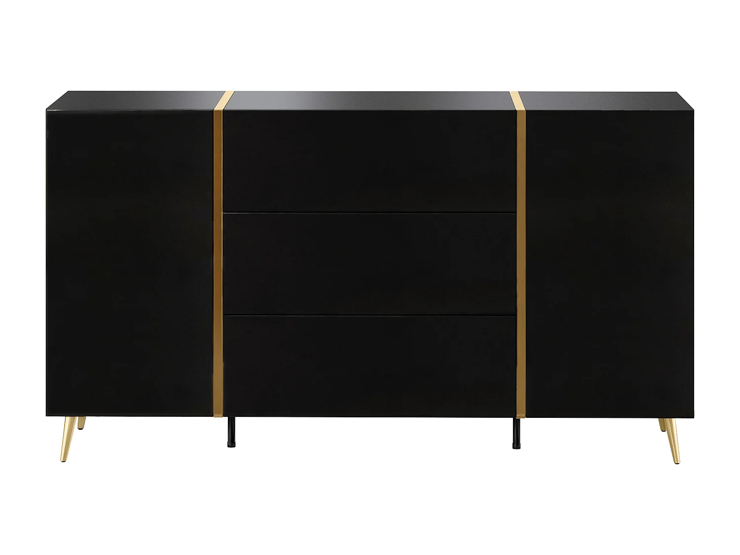 Sideboard mit 2 Türen & 3 Schubladen - Schwarz glänzend & Goldfarben - MARZIALO