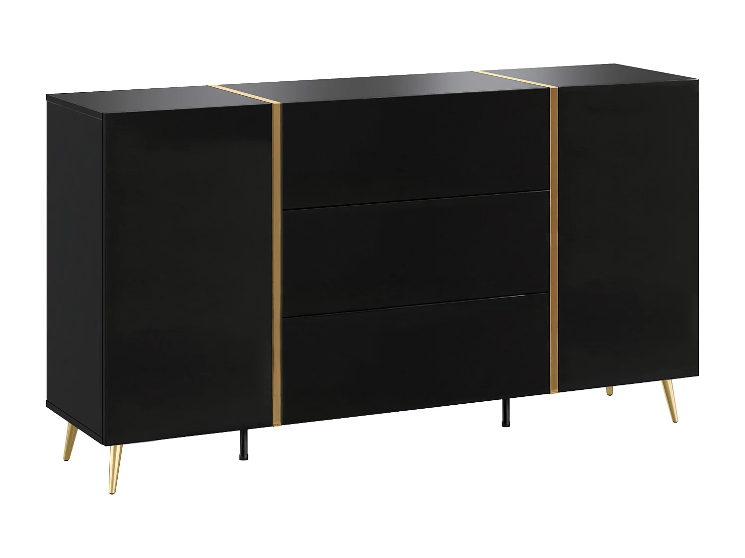 Sideboard mit 2 Türen & 3 Schubladen - Schwarz glänzend & Goldfarben - MARZIALO