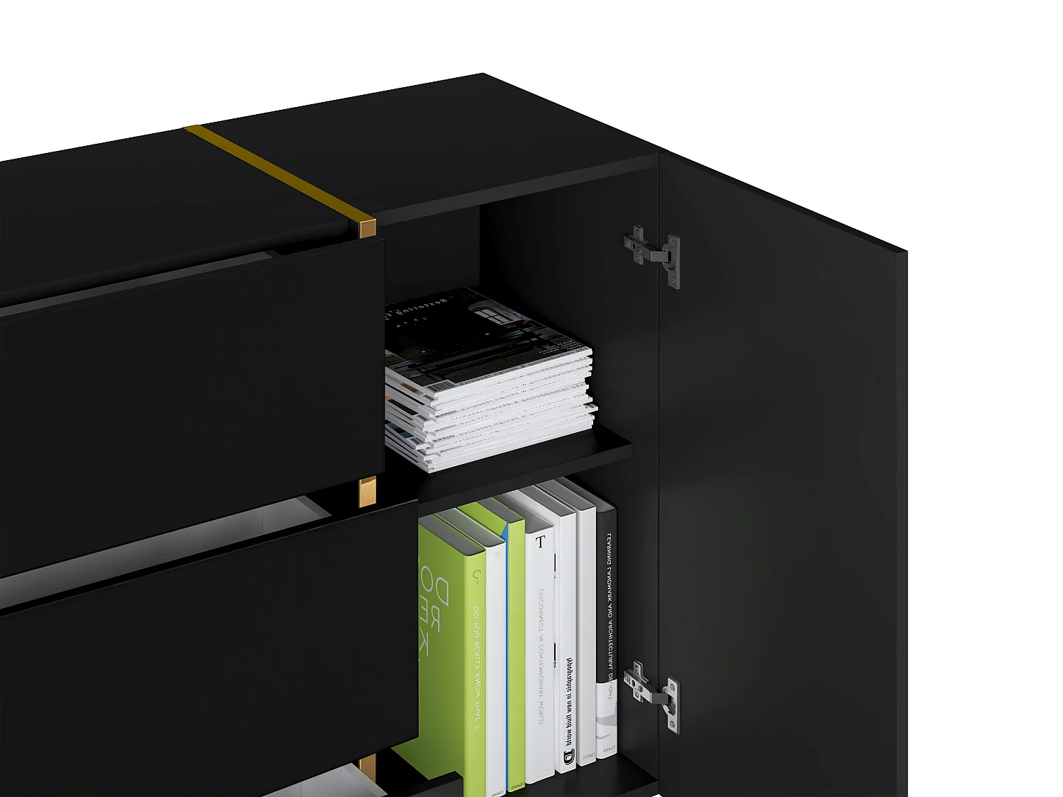 Sideboard mit 2 Türen & 3 Schubladen - Schwarz glänzend & Goldfarben - MARZIALO