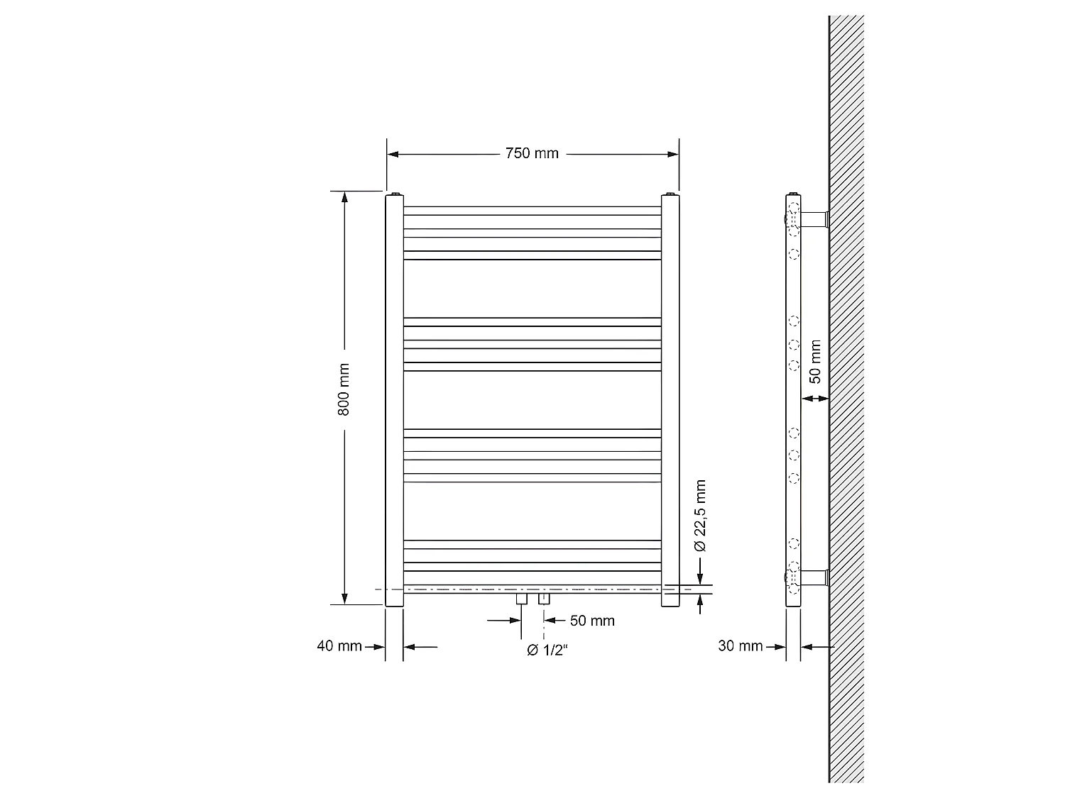 Radiateur de salle de bain Sahara raccord central sèche-serviettes noir 75x80cm