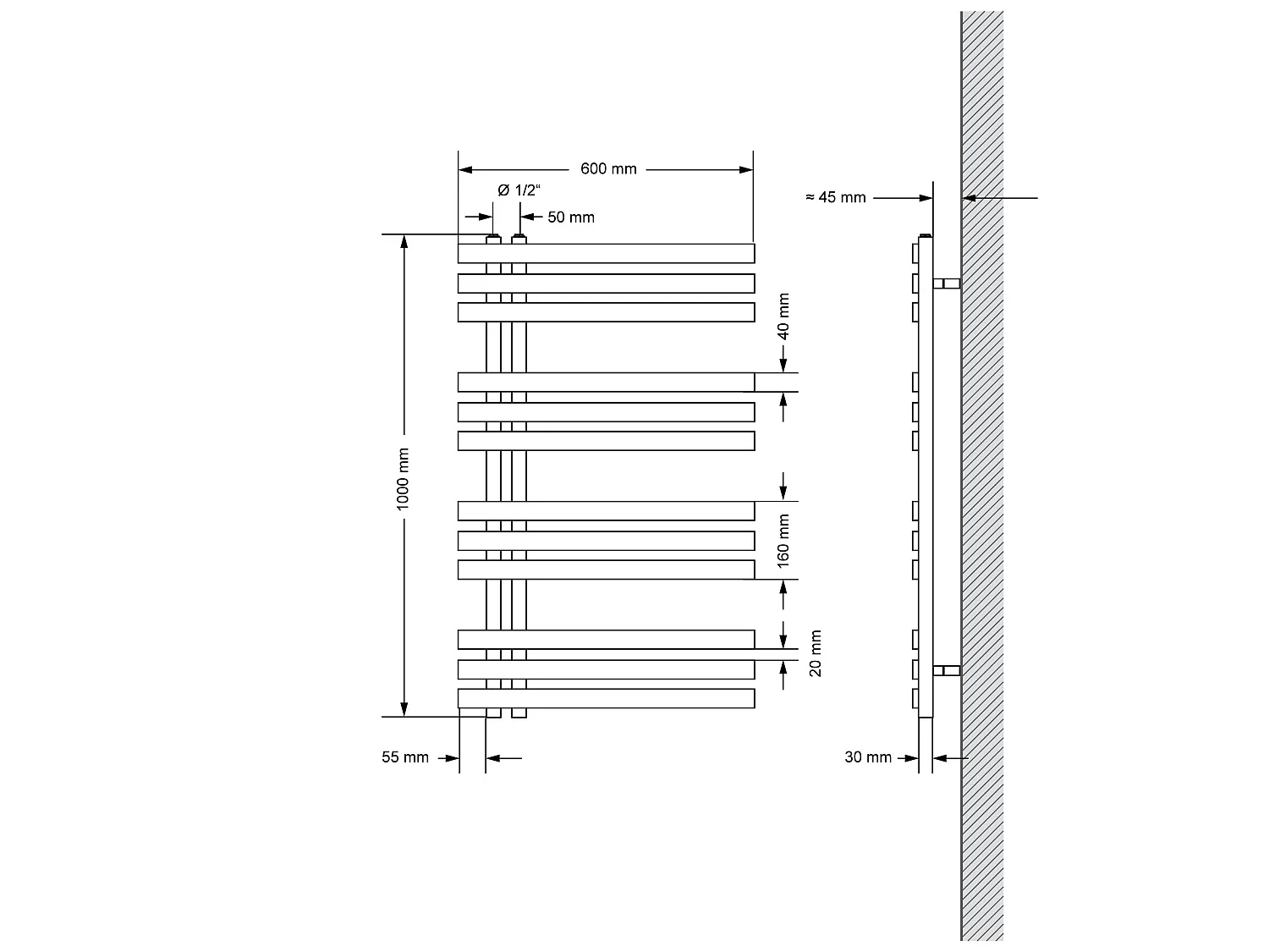 Ferro EM Radiatore Radiatore per asciugamani Radiatore per bagno Antracite 60x10