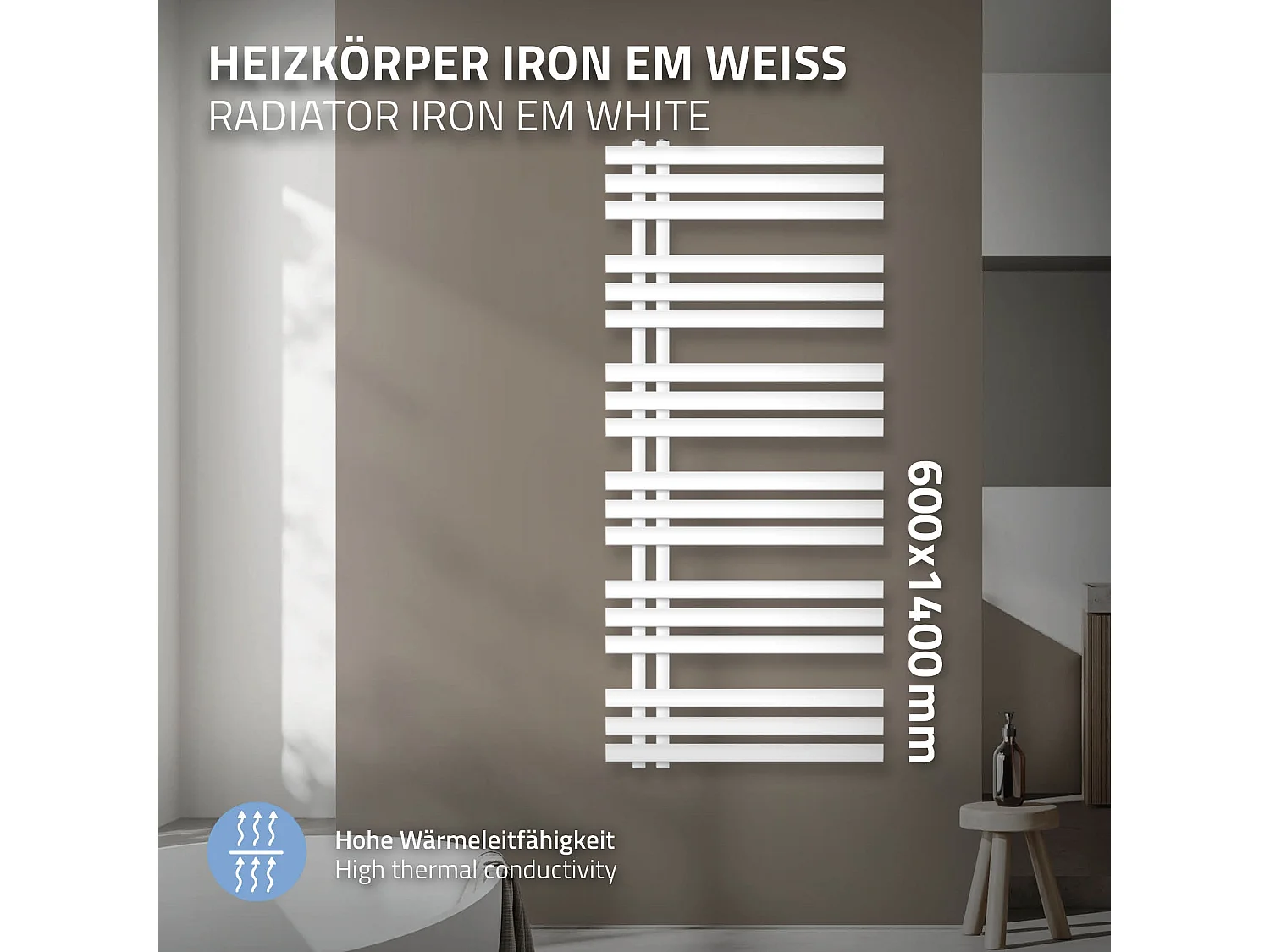 Iron EM Radiator Radiateur sèche-serviettes Radiateur de salle de bain blanc 60x140 cm