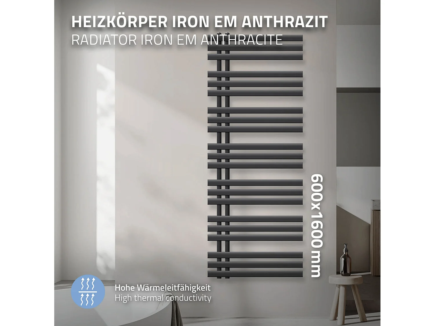 Ferro EM Radiatore Radiatore per asciugamani Radiatore per bagno Antracite 60x16