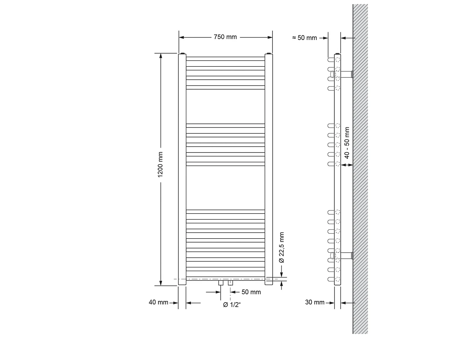 Radiatore bagno Radiatore Sahara attacco centrale scaldasalviette nero 75x120cm