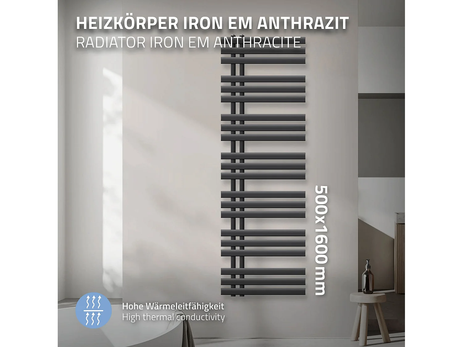 Radiador de hierro EM Radiador toallero Radiador de baño Antracita 50x160cm