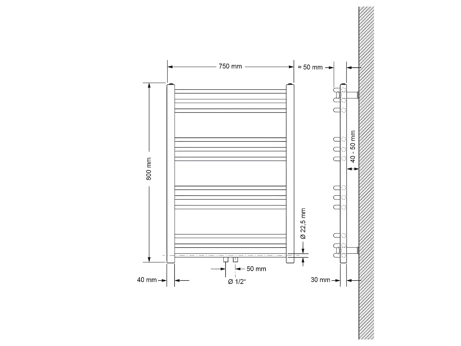 Radiateur de salle de bain Sahara raccord central sèche-serviettes noir 75x80cm