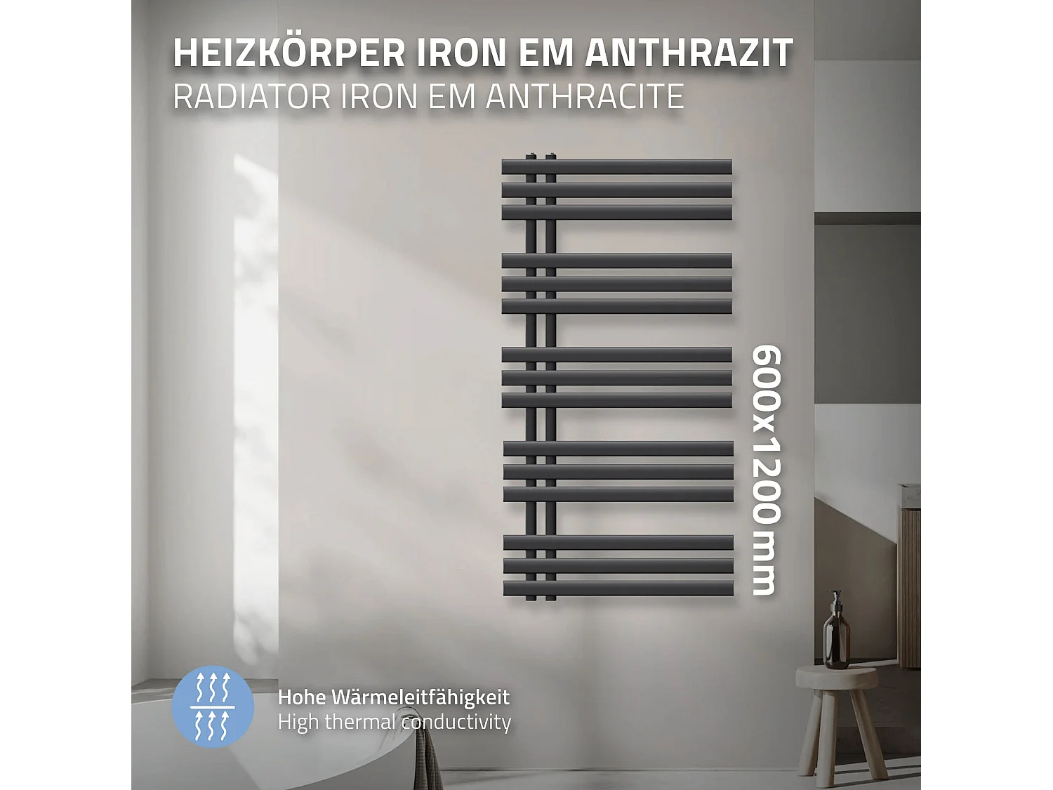 Radiador de hierro EM Radiador toallero Radiador de baño Antracita 60x120cm