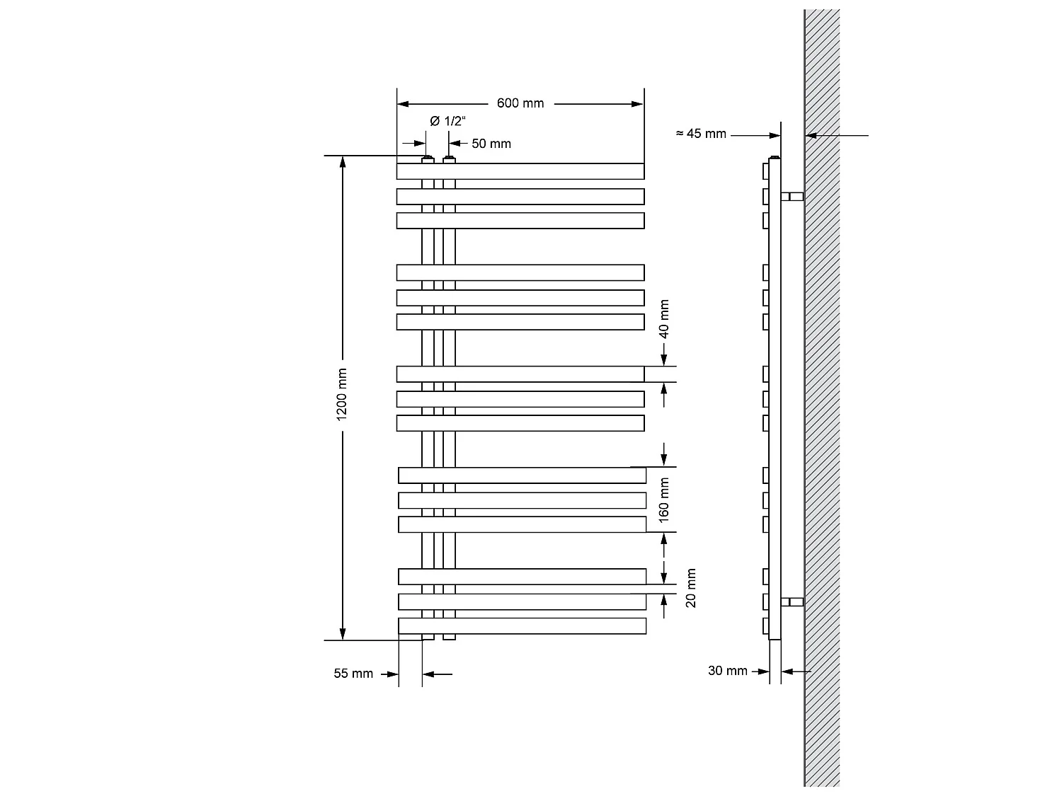 Radiador de hierro EM Radiador toallero Radiador de baño Antracita 60x120cm