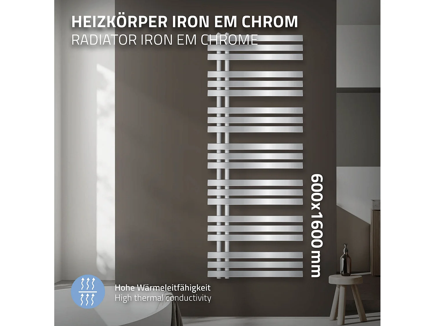 Ferro EM Radiatore Radiatore per asciugamani Radiatore per bagno cromato 60x160c