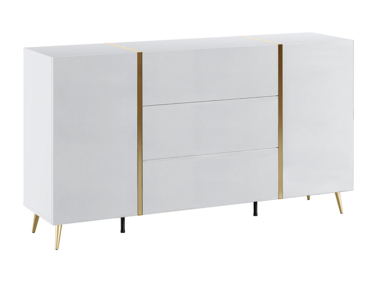 Sideboard mit 2 Türen & 3 Schubladen - Weiß glänzend & Goldfarben - MARZIAL günstig online kaufen