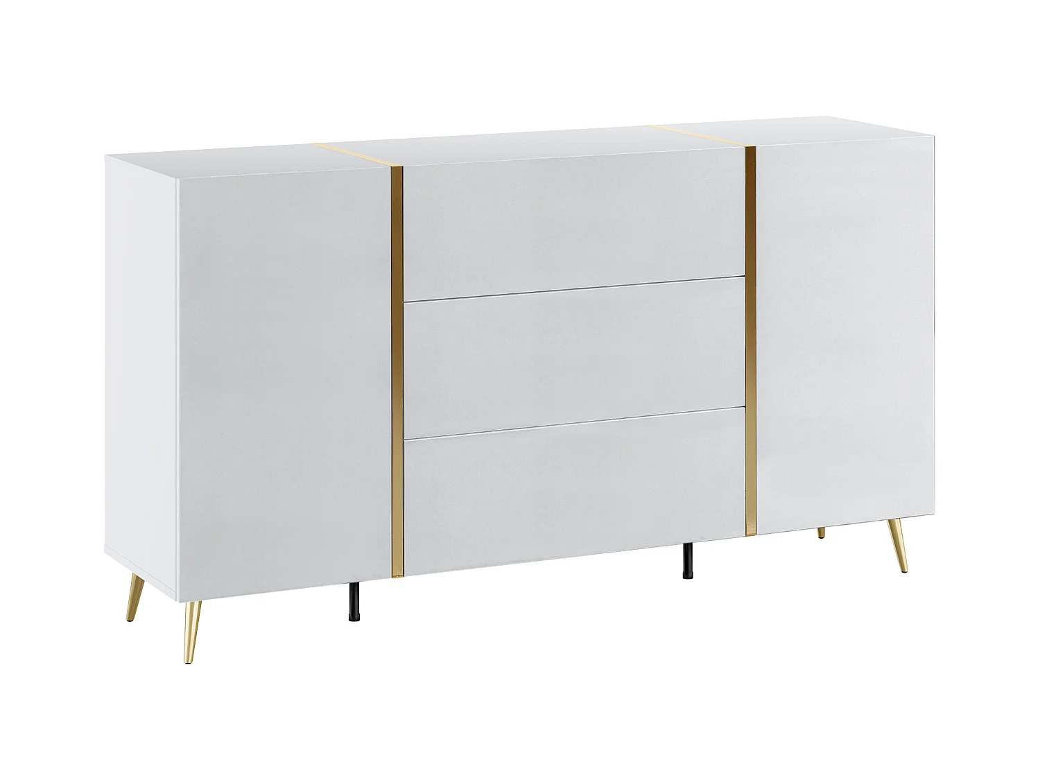 Buffet avec 2 portes et 3 tiroirs - Blanc brillant et Doré - MARZIALO