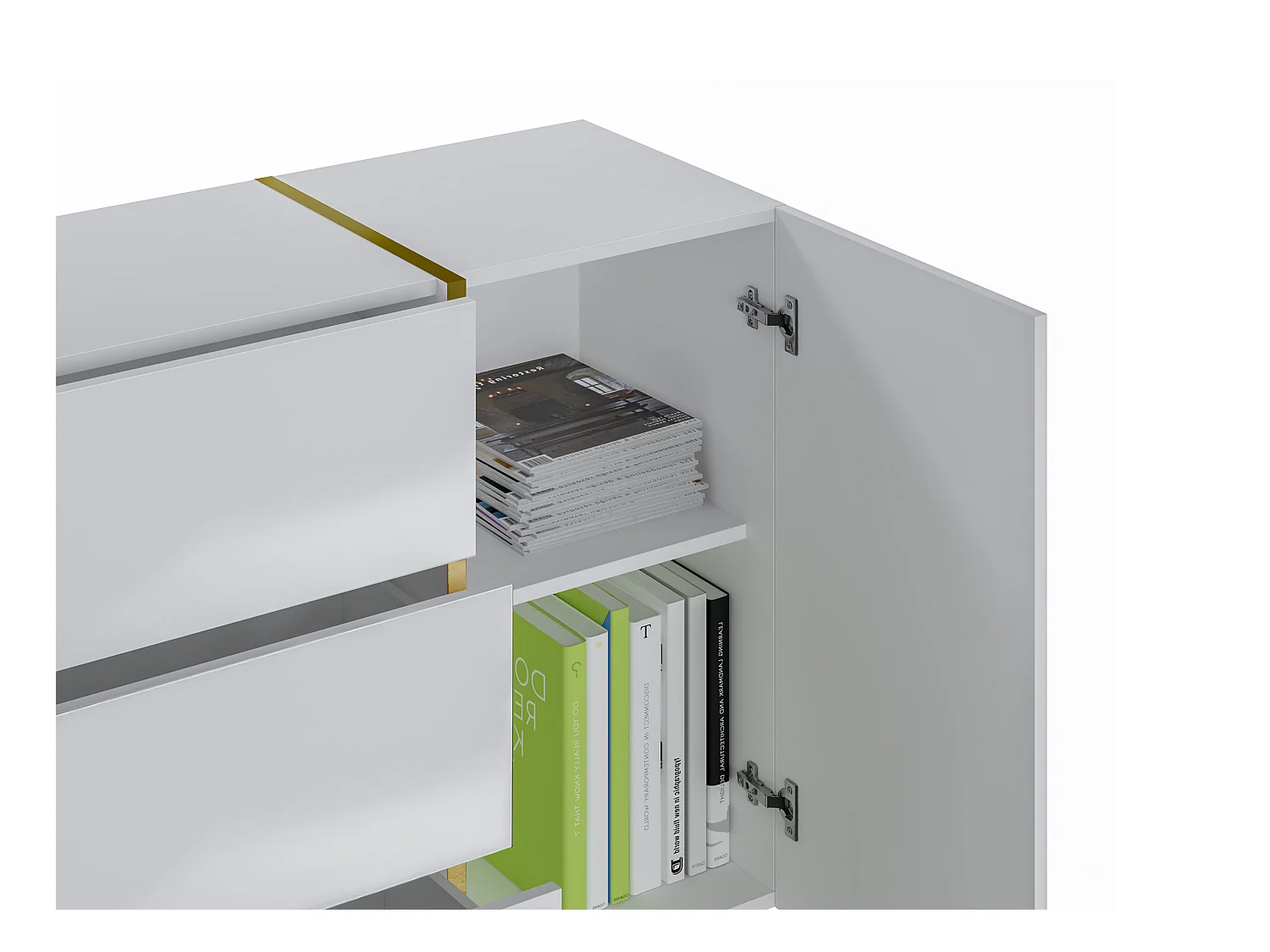 Buffet avec 2 portes et 3 tiroirs - Blanc brillant et Doré - MARZIALO