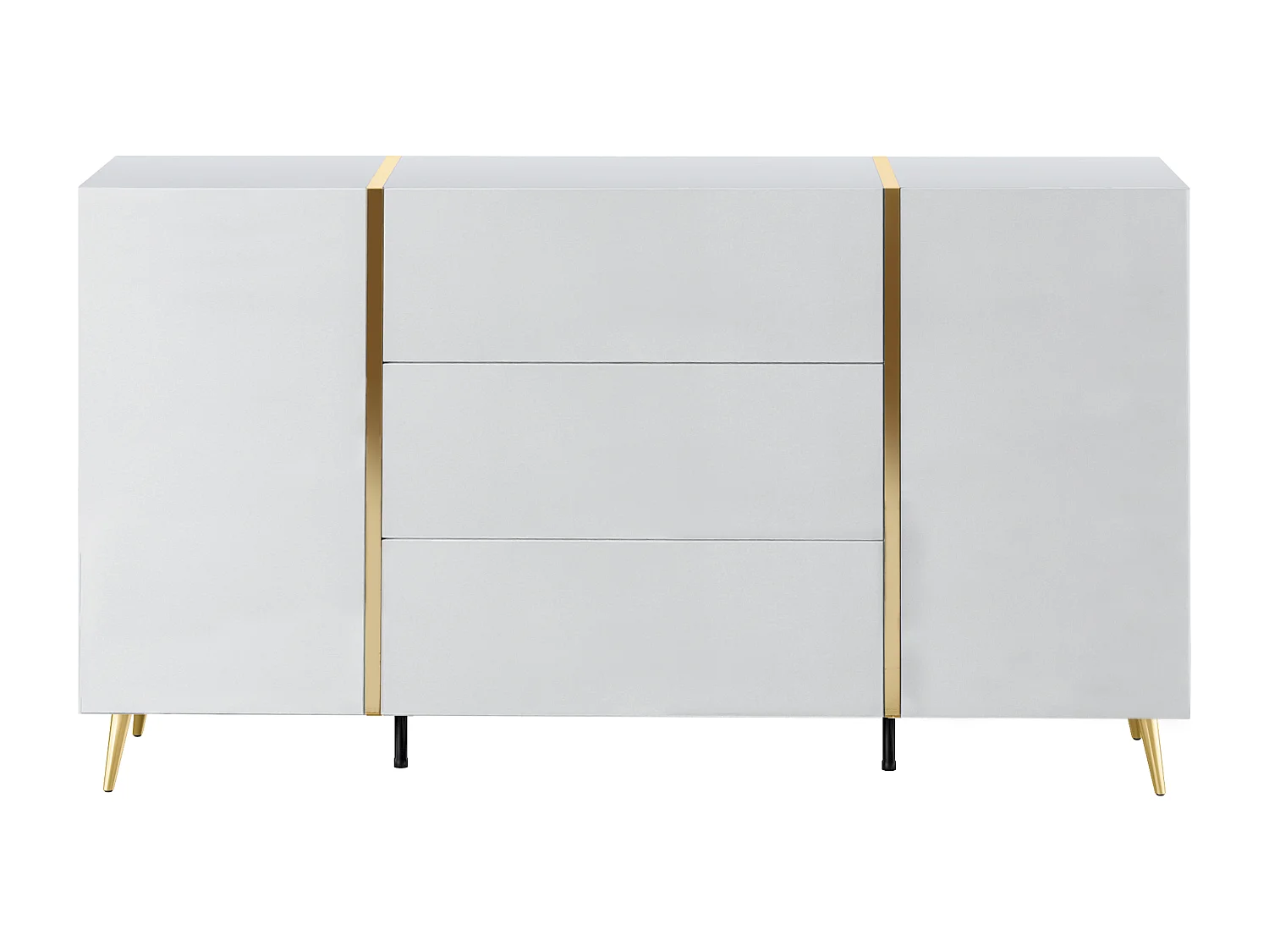 Buffetkast met 2 deurtjes en 3 lades - Glanzend wit en goudkleurig - MARZIALO