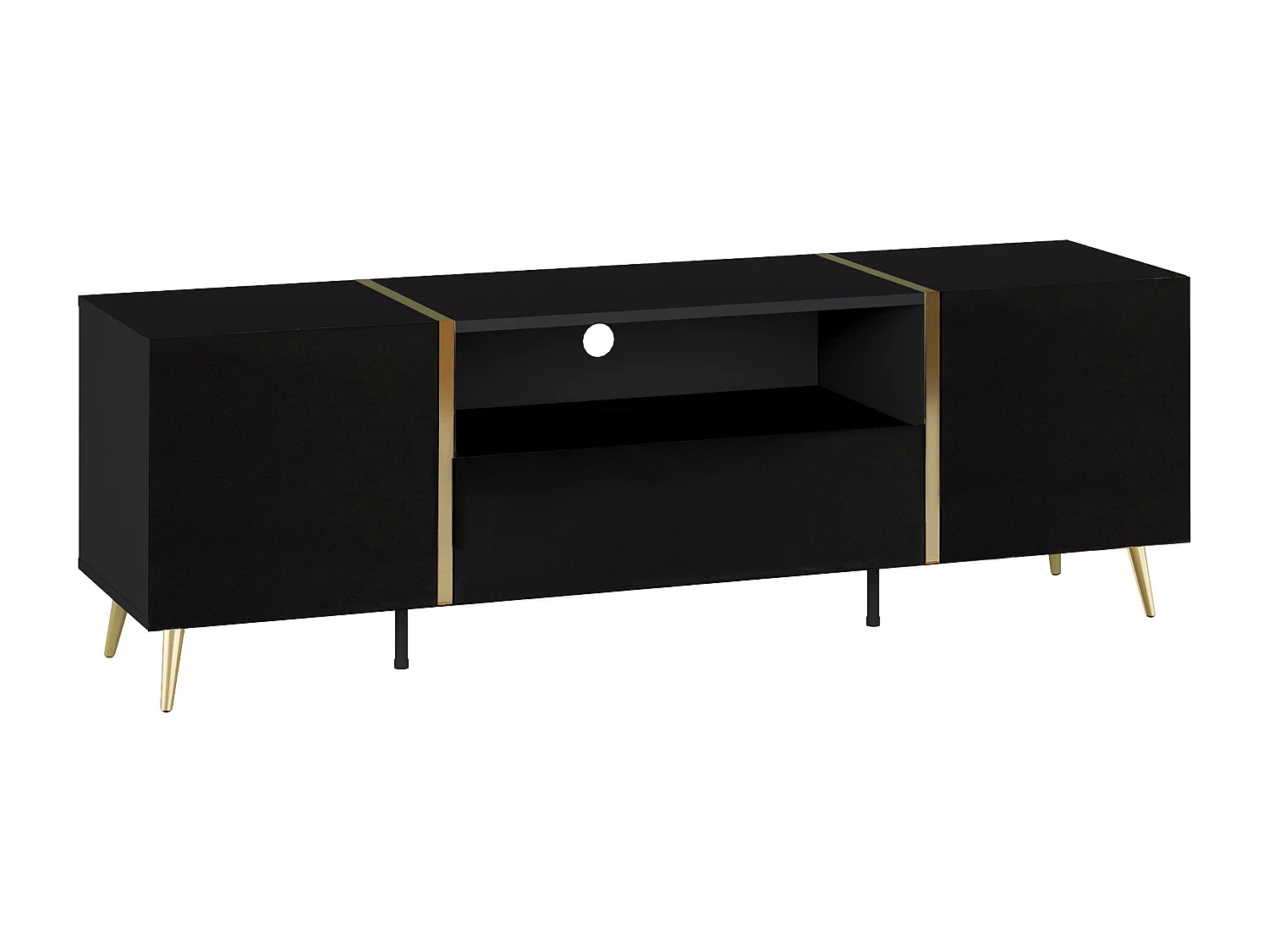 Mueble TV con 2 puertas, 1 cajón y 1 estante - Negro brillante y Dorado - MARZIALO