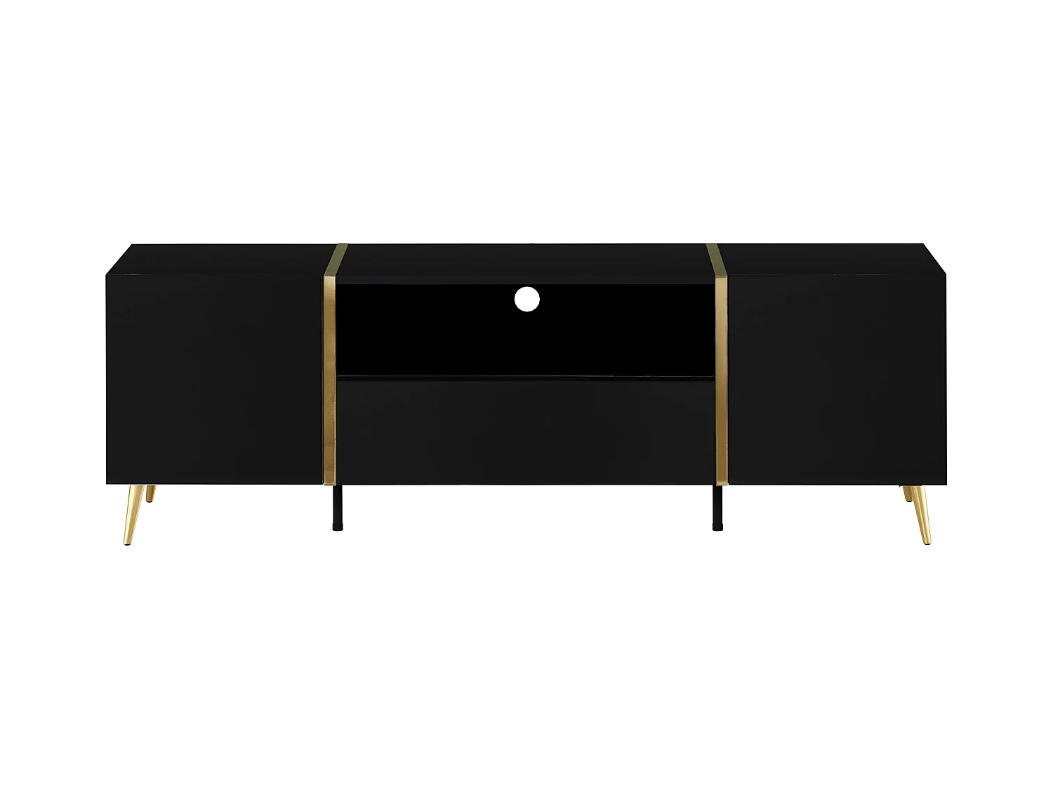 Mueble TV con 2 puertas, 1 cajón y 1 estante - Negro brillante y Dorado - MARZIALO