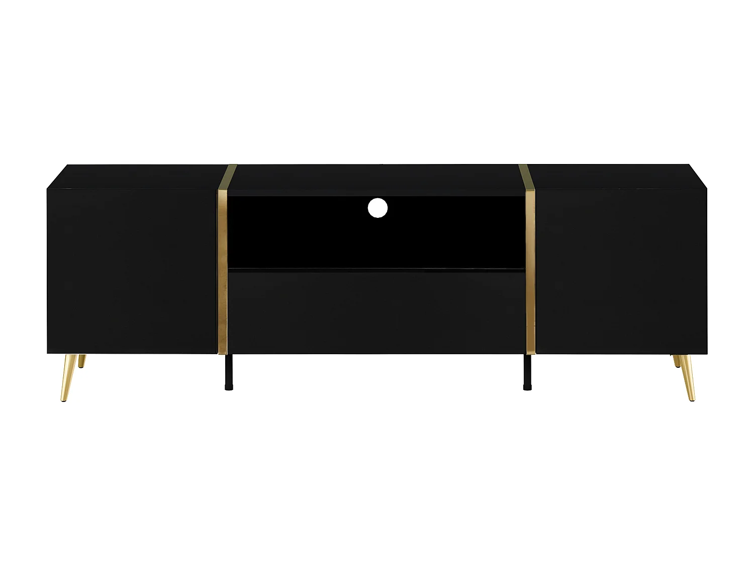 Meuble TV avec 2 portes, 1 tiroir et 1 niche - Noir brillant et Doré - MARZIALO