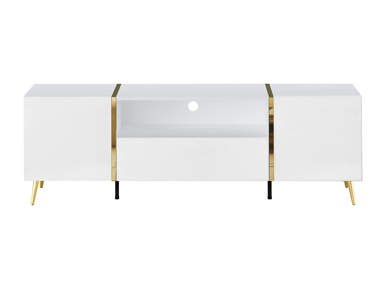 TV-Möbel mit 2 Türen, 1 Schublade & 1 Ablage - Weiß glänzend & Goldfarben - MARZIALO