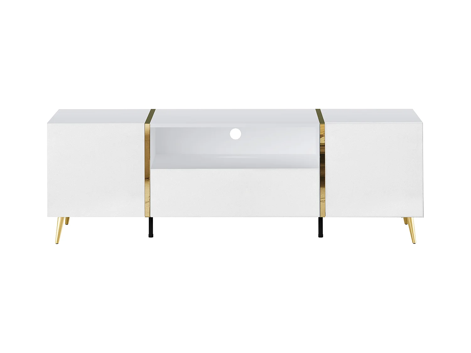 Mueble TV con 2 puertas, 1 cajón y 1 estante - Blanco brillante y Dorado - MARZIALO