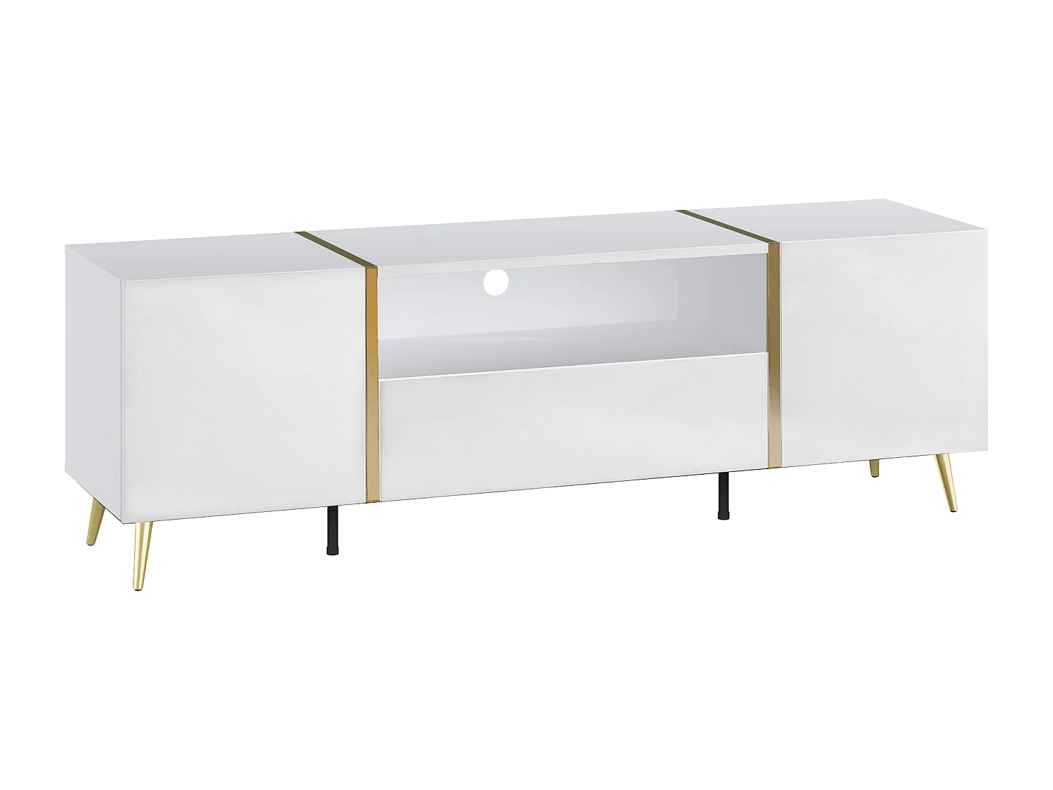 TV-bänk med 2 dörrar och låda i  högglans vit och guld MARZIALO