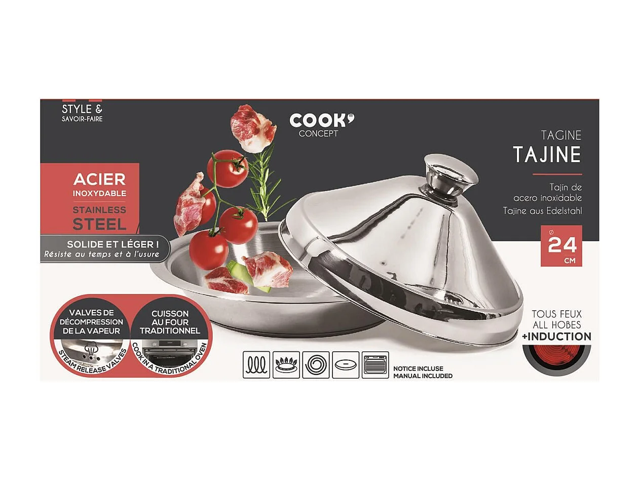 Tajine En Acier Inoxydable 24cm Argent